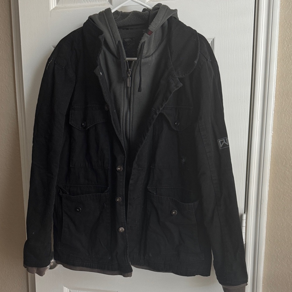 Black Military Field Jacket Lined w/ Hoodie